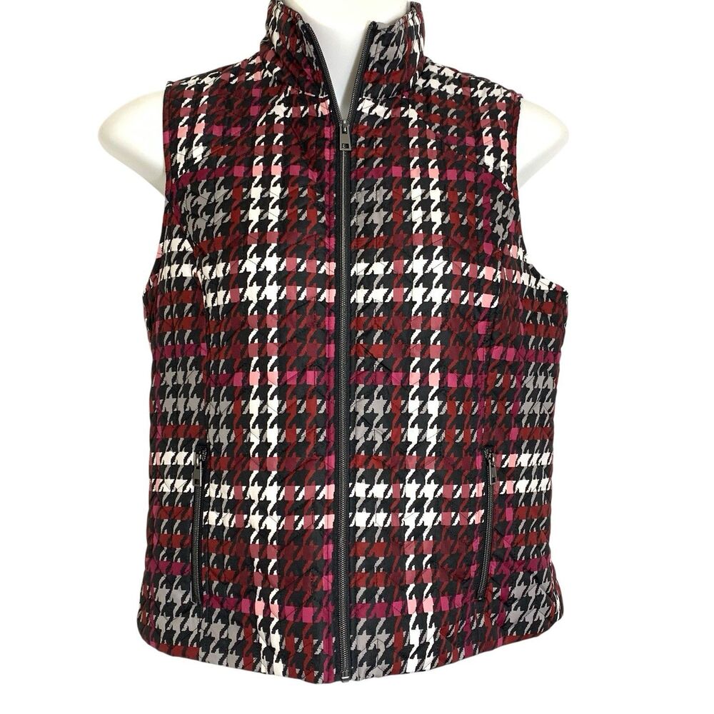 CJ Banks Vest Womens Size Large Multicolor Full Zip Pockets Houndstooth Print